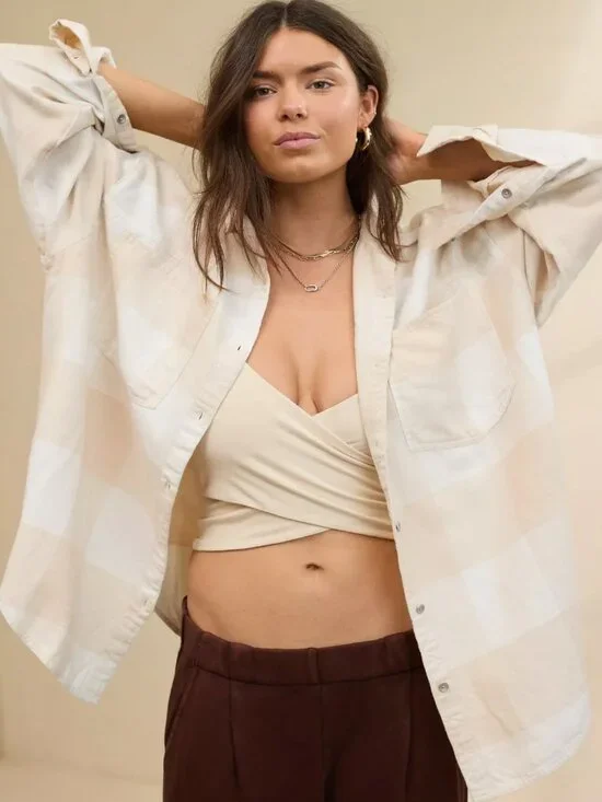 NWT AERIE Anytime Fave Flannel Button Down Shirt Size Large - Picture 3 of 5